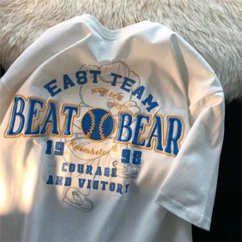 美式cityboy棒球字母刺繡t恤男夏季潮牌ins重磅短袖高街情侶上衣