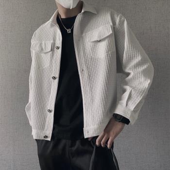 男裝2023新款春秋華夫格夾克男高階防曬衣炸街工裝外套夏季高階感