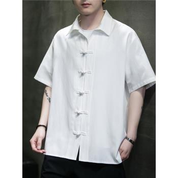 男士短袖襯衫夏季潮牌中國風男裝衣服新中式盤扣上衣唐裝漢服男款