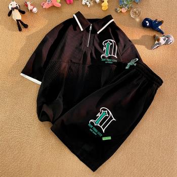 polo衫短袖套裝夏季潮牌美式學院風上衣一整套搭配運動短褲兩件套