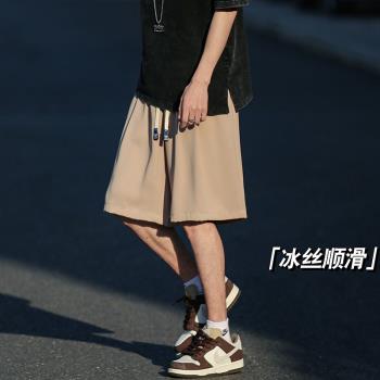 卡其色短褲男夏季寬松直筒冰絲速幹運動褲cityboy日系復古休閑褲