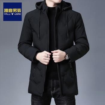 啄木鳥秋冬時尚羽絨服男保暖中長款棉衣連帽男士棉服冬裝潮流外套