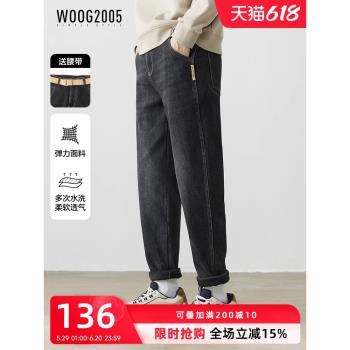 加厚水洗秋冬季微寬松男士牛仔褲