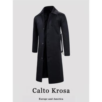 CaltoKrosa~漫威毒液薄款英倫長款風衣男潮流純色翻領韓版大衣秋