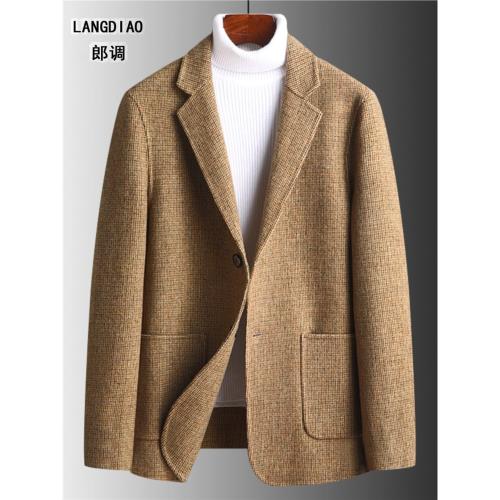 千鳥格西服男冬季潮流韓版修身帥氣羊毛呢大衣男短款休閑西裝外套