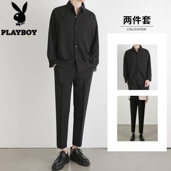 花花公子加絨加厚保暖長袖襯衫