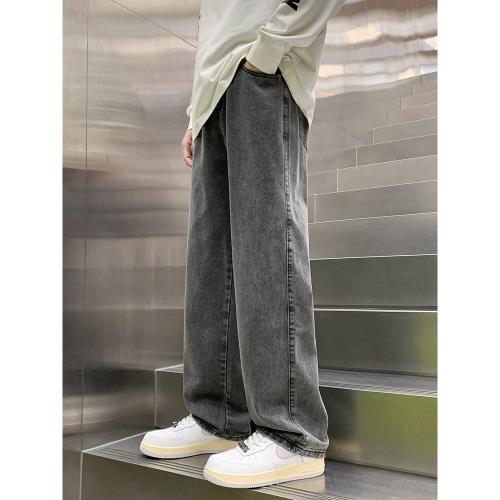 煙灰色牛仔褲男春夏款皮帶款2026新款寬松直筒褲男生休閑褲子男款