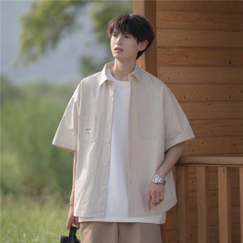 男生襯衫夏天高階感日系簡約復古cityboy上衣夏季純棉免燙襯衣薄