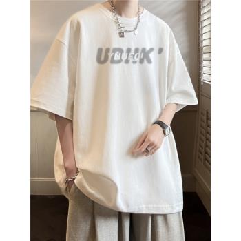 短袖t恤男夏季重磅純棉圓領半袖oversize寬松潮牌潮流男生上衣服