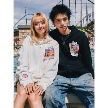 男女拍立得早秋美式衛衣拉鏈帽衫