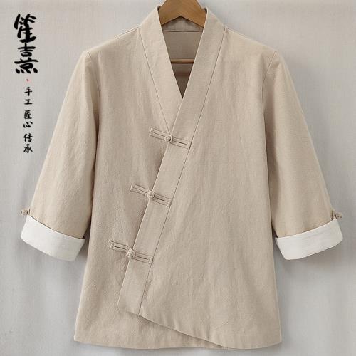 唐裝男短袖漢服T恤中國風夏季盤扣男裝襯衣中式斜襟茶服中袖禪服