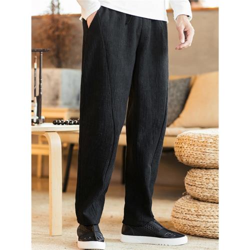 中國風春秋新款休閑長褲男青年亞麻褲大碼哈倫褲寬松中式束腳褲潮