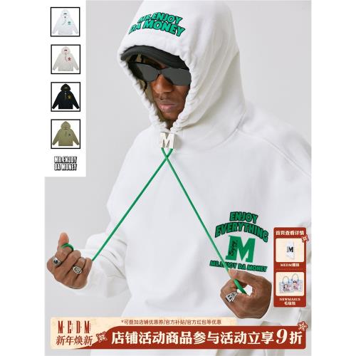 MEDM潮牌M扣拉繩字母印花美式連帽衛衣男春秋款寬松oversize帽衫