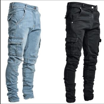 2024夏季新款歐美男士側面口袋小腳緊身褲美式牛仔褲Men's jeans