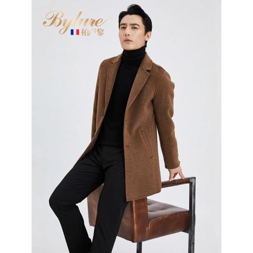 bylure奢侈品男裝毛呢大衣外套雙面呢100%純羊毛落肩中長款風衣