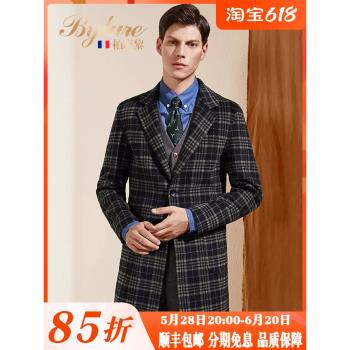 bylure輕奢英倫中長款風衣男高階格子復古高定風衣單排扣紳士外套