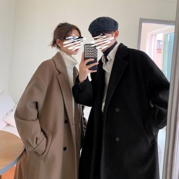 韓版毛呢大衣男中長款風衣男秋冬季潮流加厚保暖呢V子外套過膝呢
