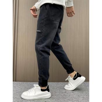 秋冬加厚束腳青年韓版修身牛仔褲