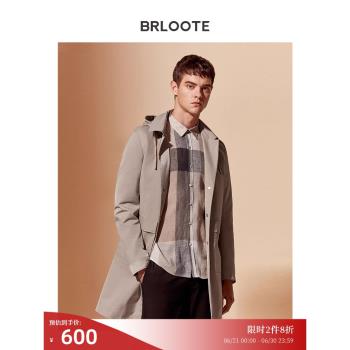 Brloote/巴魯特男士中長款風衣 時尚可脫卸連帽卡其外套 春秋裝