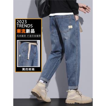 潮牌寬松直筒加絨九分秋冬牛仔褲