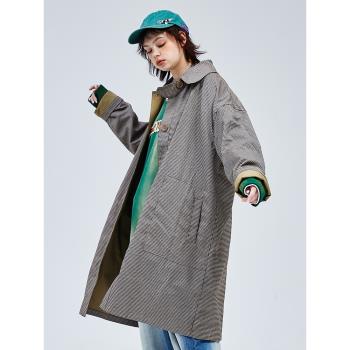A SQUARE ROOT 20AW 復古雙面穿長款風衣廓形男女格子大衣潮外套