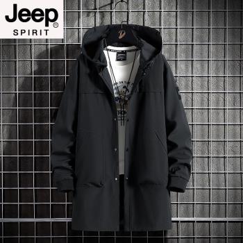 JEEP中長款風衣男春秋季潮流加肥加大碼胖子冬裝加棉保暖棉服外套
