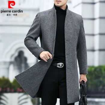 皮爾卡丹100%純羊絨雙面羊毛呢子大衣男士中長款風衣秋冬外套加厚