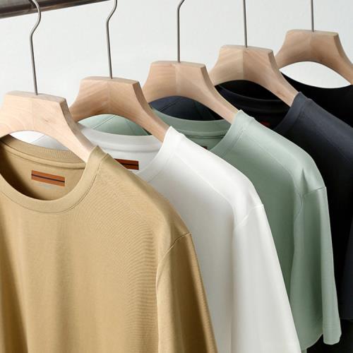 【琎口匹馬棉！】2024夏季男士純色簡約休閑短袖t恤運動寬松體恤