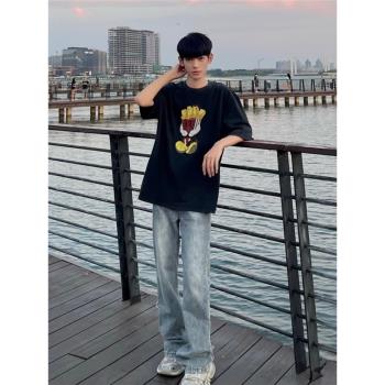 網紅水洗時尚設計感復古藍牛仔褲