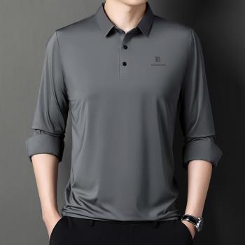 男士t恤長袖夏季薄款中老年人冰絲爸爸夏裝polo衫上衣服速幹春秋