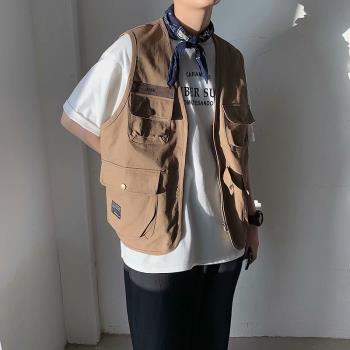夏季港味工裝馬甲男韓版潮流ins痞帥學院風機能寬松無袖坎肩外套