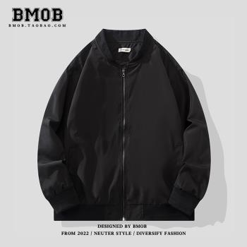 BMOB春秋季棒球服男美式潮牌ins純色防水外套飛行員休閑工裝夾克
