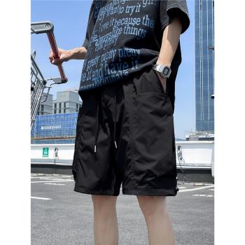 機能工裝短褲男士夏季薄款寬松美式大口袋中褲百搭休閑抽繩五分褲
