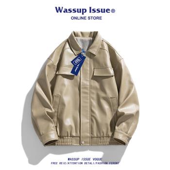 WASSUP ISSUE美式飛行員pu皮夾克男款秋冬潮牌復古寬松情侶外套男