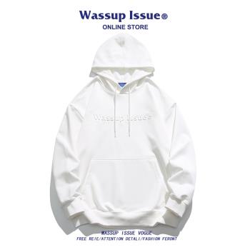 WASSUP ISSUE美式鋼印衛衣男款秋冬季潮牌寬松休閑連帽長袖外套男
