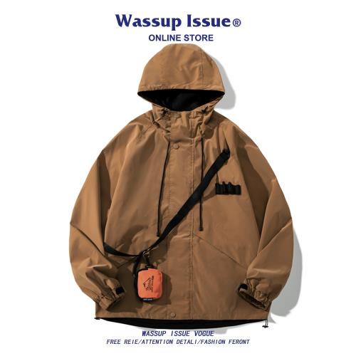 WASSUP ISSUE機能風挎包連帽沖鋒衣男款春秋潮寬松情侶夾克外套男