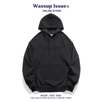 WASSUP ISSUE日系鋼印連帽衛衣男款春秋季潮牌寬松休閑長袖外套男