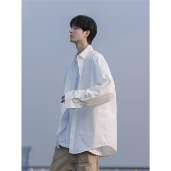白色襯衫男款夏季薄款寬松遮陽防曬外套cityboy潮流短袖工裝襯衣