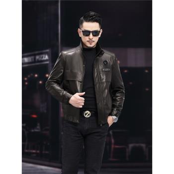 羽絨服翻領短款修身時尚真皮皮衣