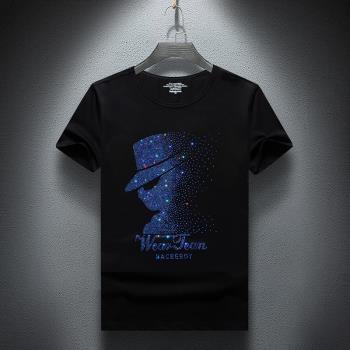 潮牌短袖青年帥氣百搭上衣服燙鉆