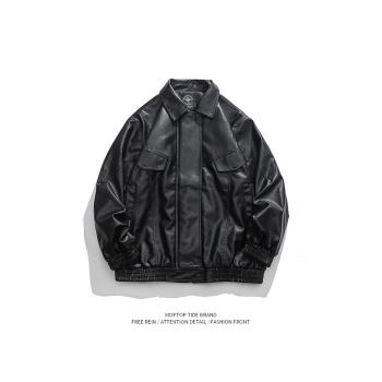 春秋季復古美式PU皮夾克男新款寬松黑色機車服潮流男生皮衣外套