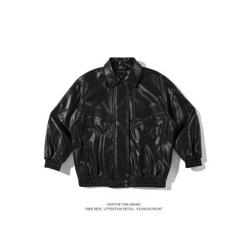 美式復古派克服男春秋棉衣寬松休閑痞帥機車皮衣夾克短款防風外套