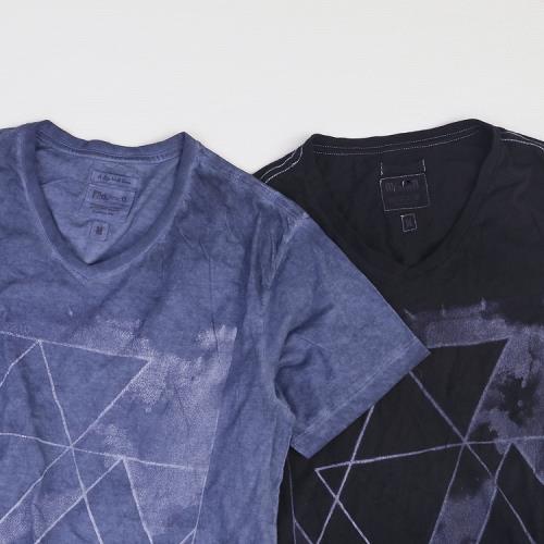 適合盛夏的T男外貿尾單棉質休閑V領黑色印花T恤短袖休閑水洗薄款