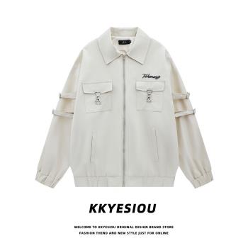 KKyesiou美式復古潮牌飛行員工裝夾克男女古著街頭情侶棒球服外套