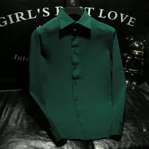 LORK&DEEM 時尚新款加絨華夫格長袖襯衫高級感百搭純色男士上衣