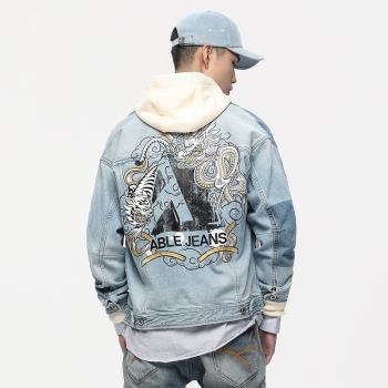 JEANS春秋寬松水洗潮流牛仔夾克