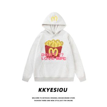 KKyesiou美式復古學院風發泡字母連帽衛衣男女oversize加絨款外套