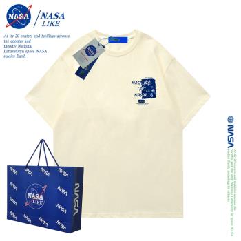 NASA聯名重磅短袖T恤男寬松大碼純棉上衣夏季白色美式復古情侶裝