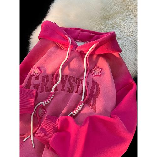 Jew4room美式復古hiphop連帽衛衣男生樹莓粉色國潮外套秋冬季潮牌