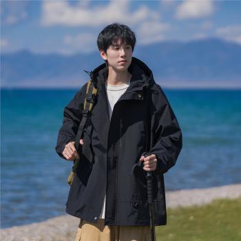 防風沖鋒衣男戶外山系機能登山服秋季飛行員夾克美式潮牌工裝外套